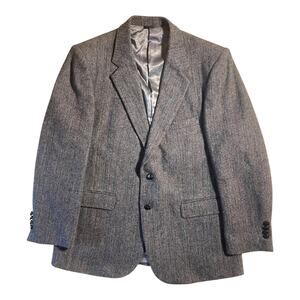 VTG Sears Gray Herringbone Wool Tweed Blazer 46R The Men's Store Sport Coat